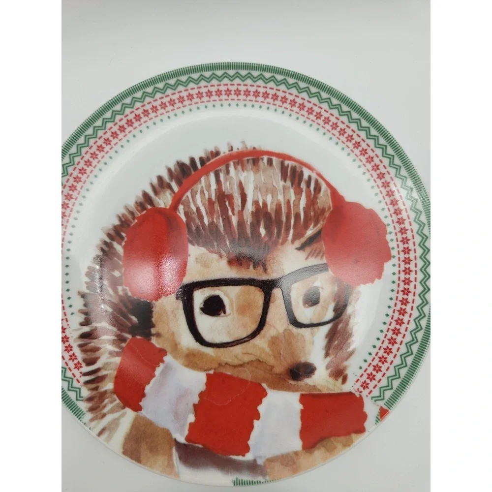 Ciroa Celebrate Holiday Christmas Winter Forest Animal 4 Salad Dessert Plates 8